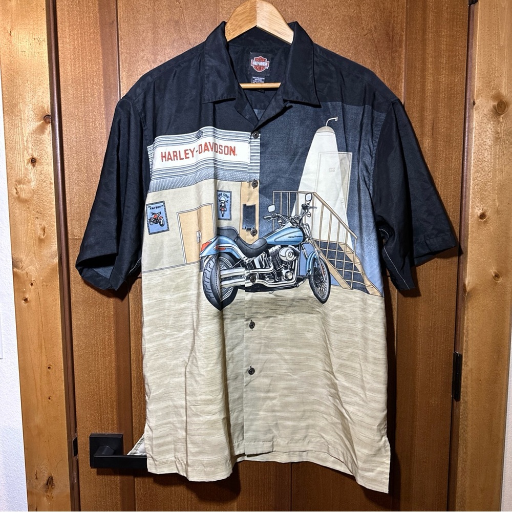 Harley Davidson Tori‎ Richard Mens XL Fatboy Motorcycle Camp Shirt Button Up